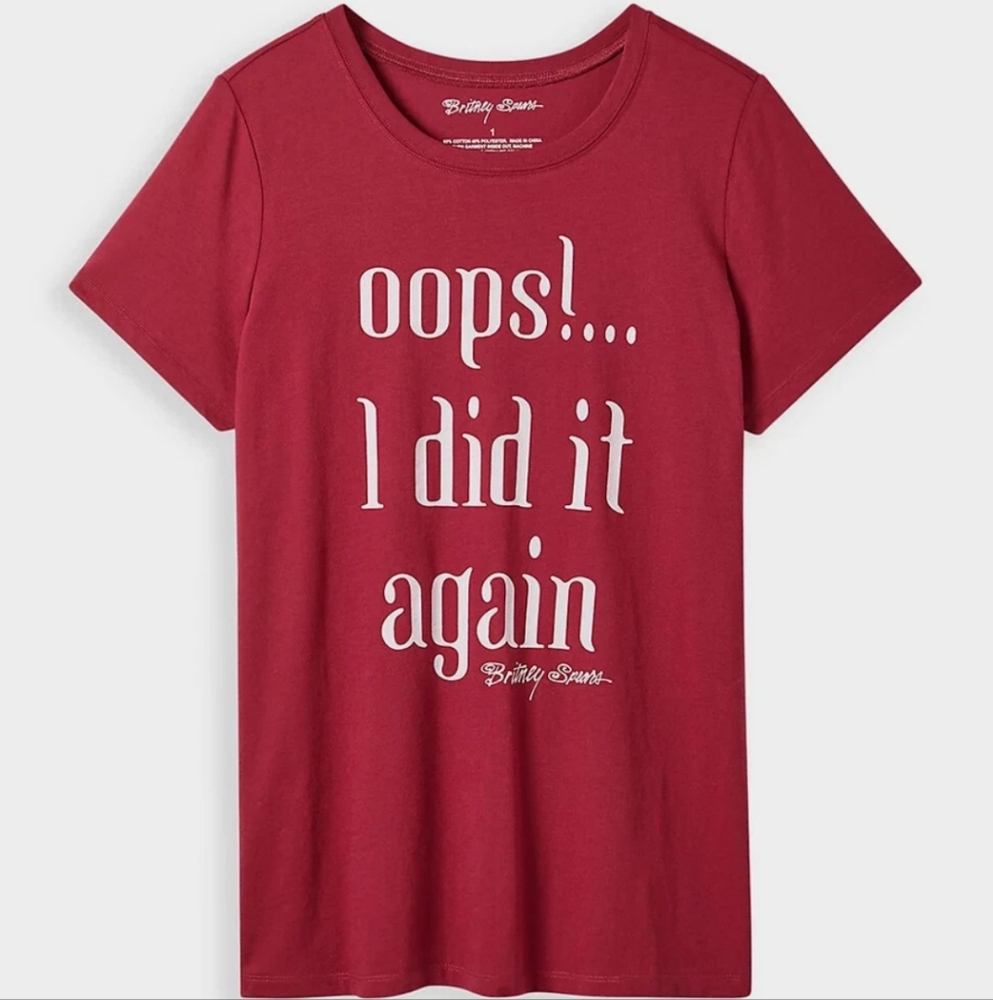 NWT Torrid 3 Classic Fit Crew Tee Cotton Britney Spears Oops Red 2315-AO
